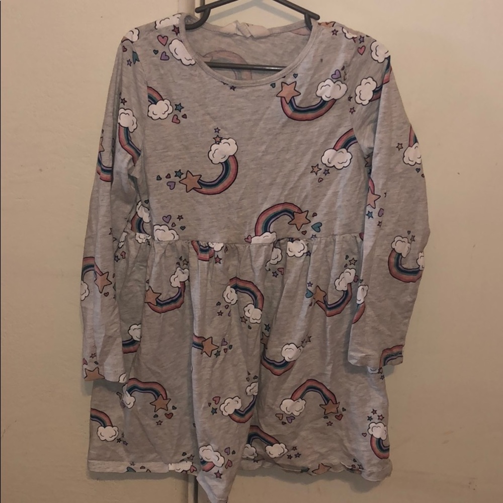 Grey long sleeve rainbow cloud dress size 6-8